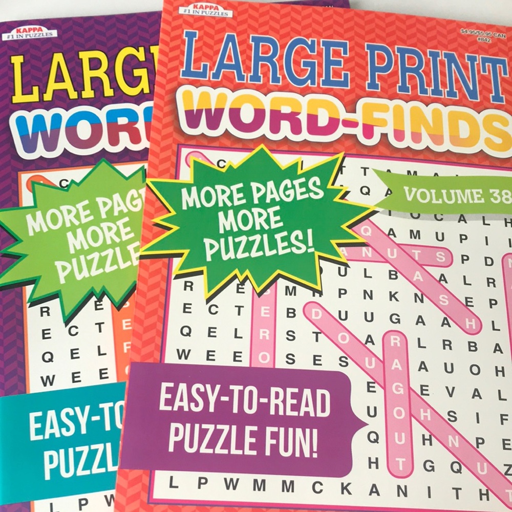 Large print word finds puzzle books of two